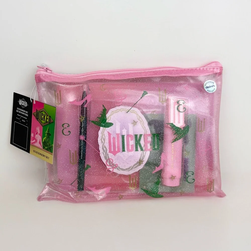 New in Package Wicked 7 Piece Stationary Set with Clear Pink Pouch New With Tags